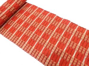 アンティーク　変わり織　格子模様織り出し　名古屋帯地反物